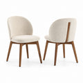 Sedia da pranzo beige in poliestere bouclé con gambe in legno massello di gomma schienale arrotondato 50 x 58 x 82 cm