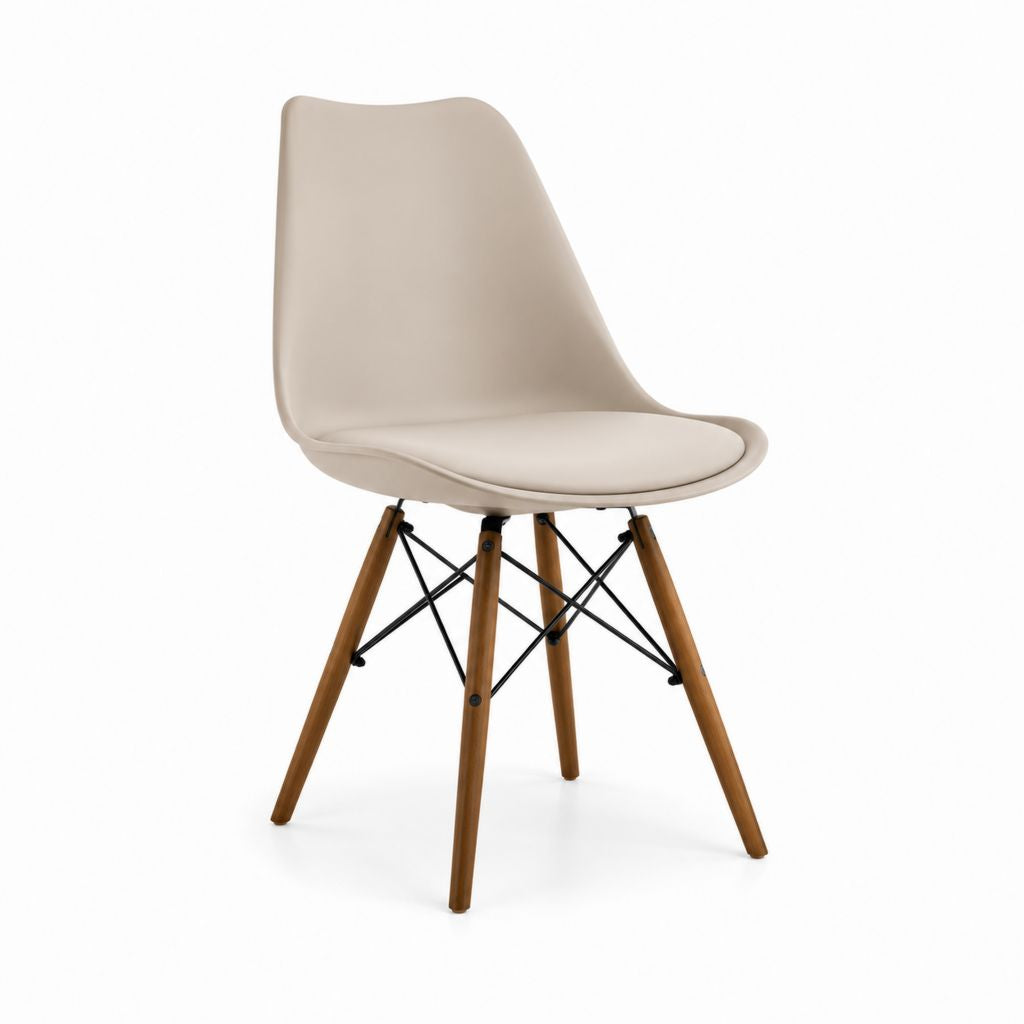 Sedia da pranzo beige in PU con gambe in legno massello di faggio 46 x 53 x 82 cm
