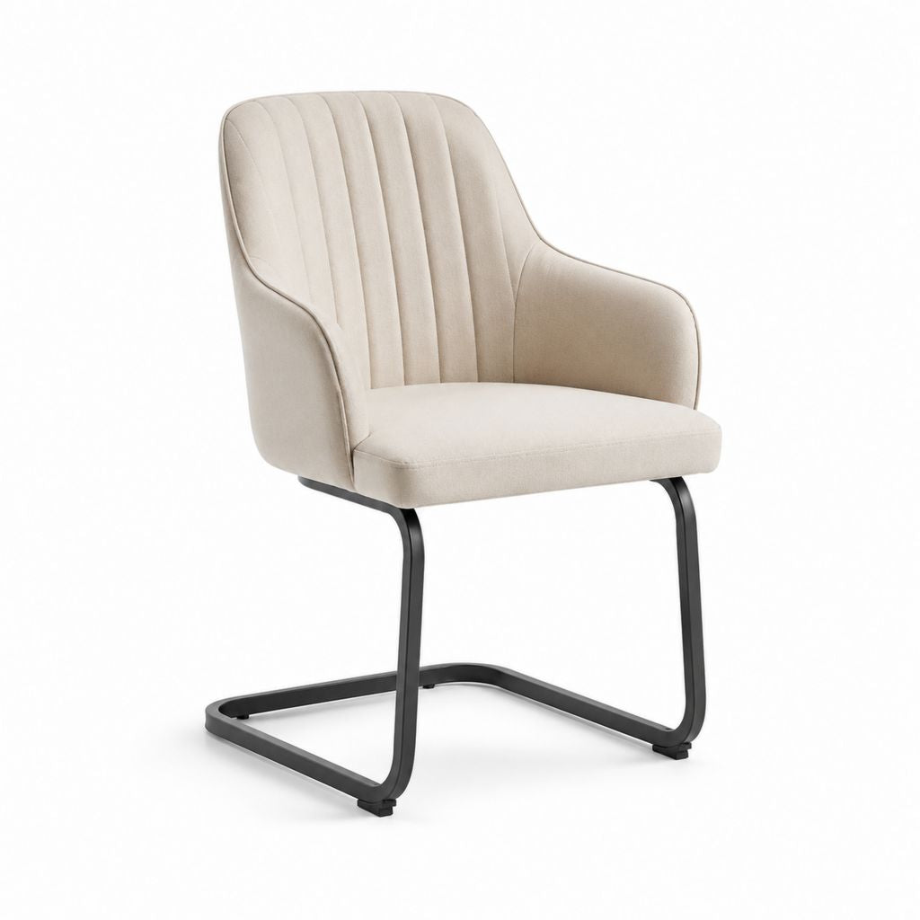 Sedia da pranzo imbottita beige in poliestere con gambe a slitta in acciaio 60 x 64 x 85 cm