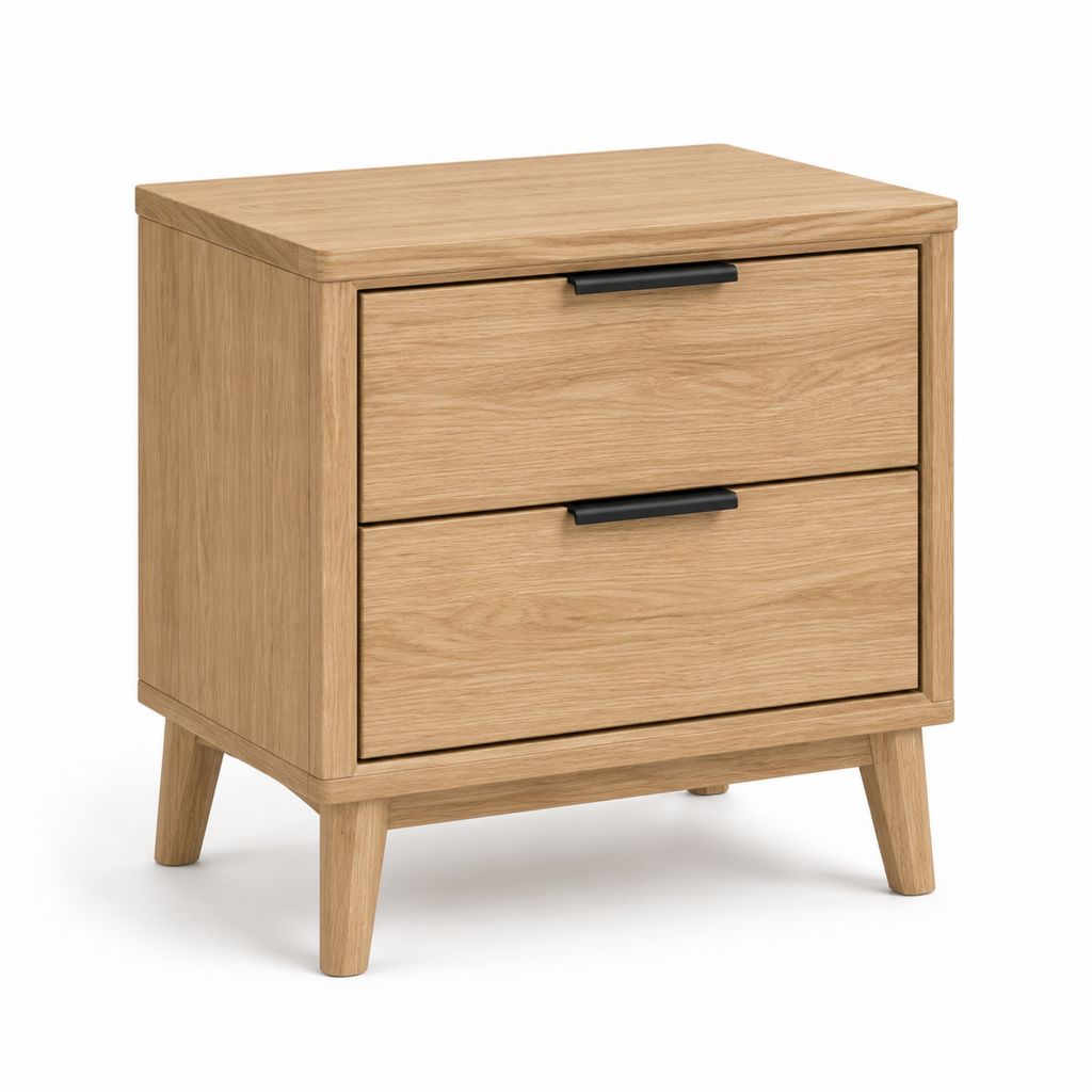 Comodino 2 cassetti rovere in MDF impiallacciato rovere rettangolare 50 x 40 x 55 cm