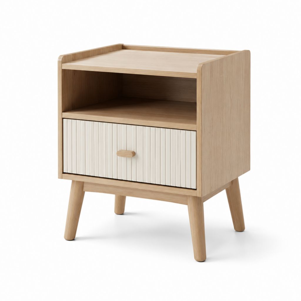 Comodino con cassetto bianco e rovere in MDF 40 x 35 x 60 cm