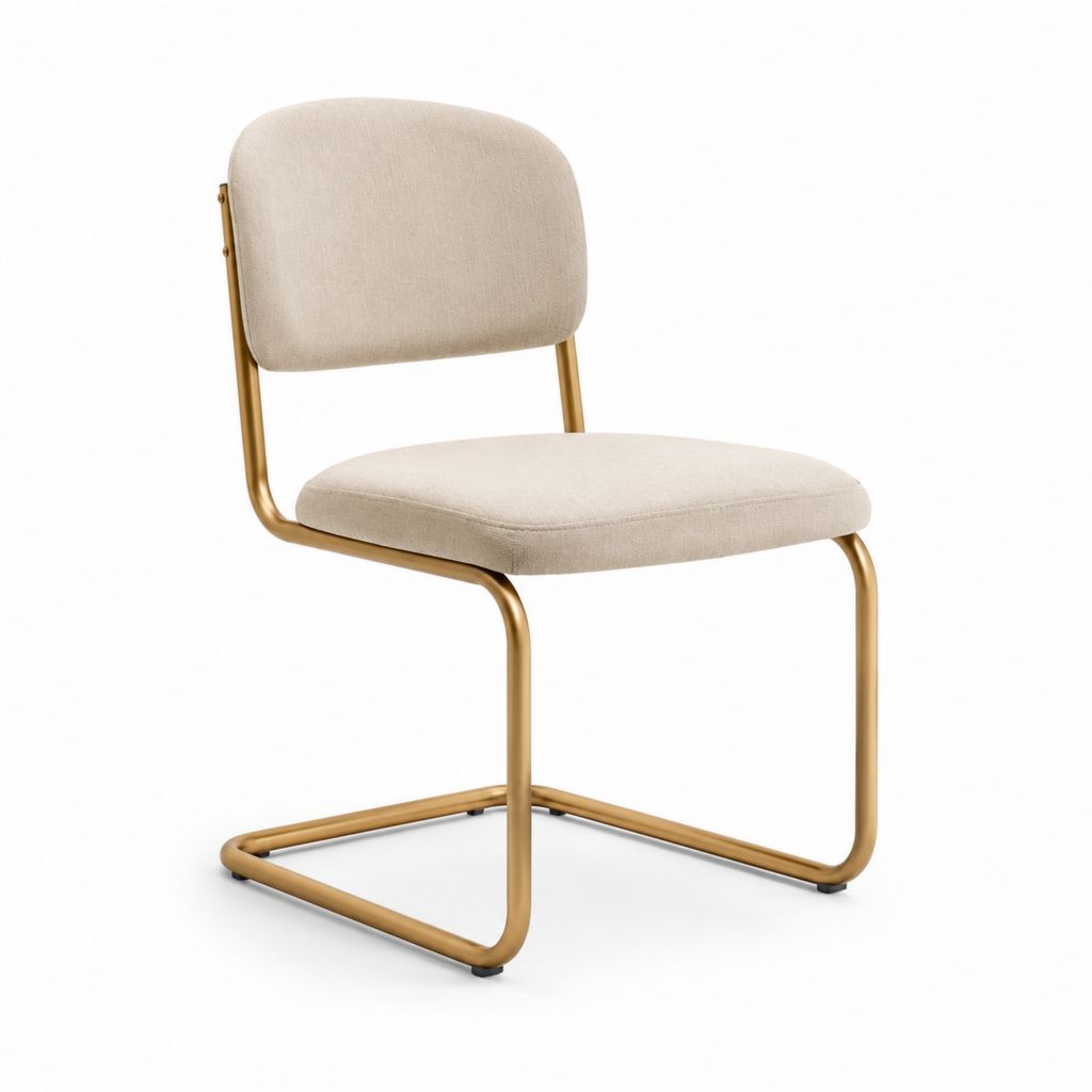Sedia da pranzo beige in poliestere con struttura in acciaio dorato 48 x 55 x 82 cm