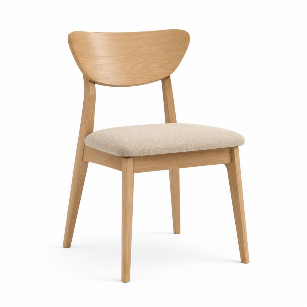 Sedia da pranzo beige in rovere massello con seduta imbottita 47 x 54 x 85 cm