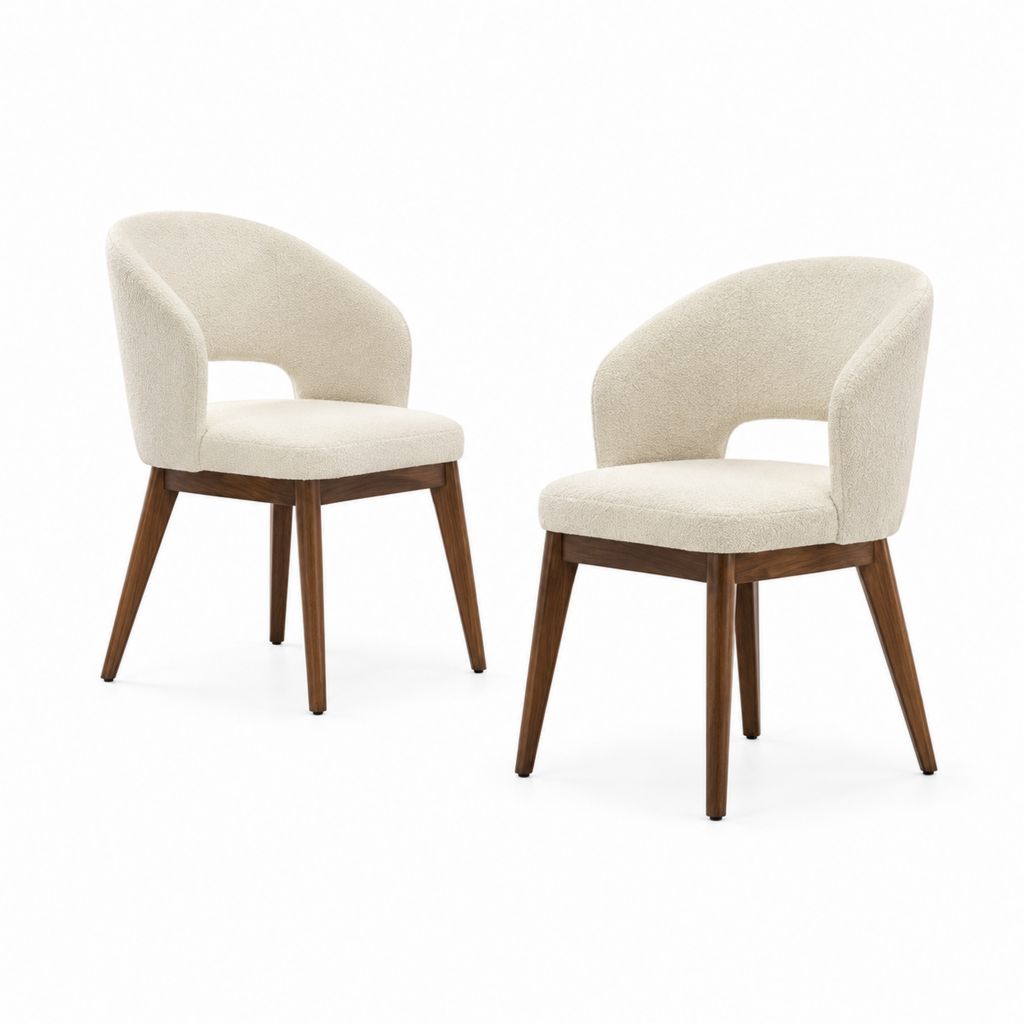 Set di 2 sedie da pranzo beige in poliestere bouclé con struttura in legno massello finitura noce 58 x 56 x 78 cm
