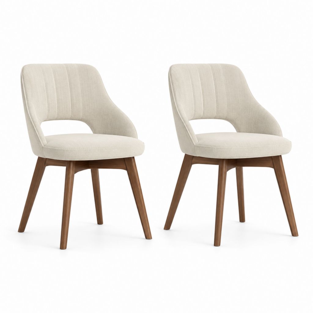 Set di 2 sedie da pranzo con braccioli crema in poliestere e legno massello 57 x 58 x 80 cm