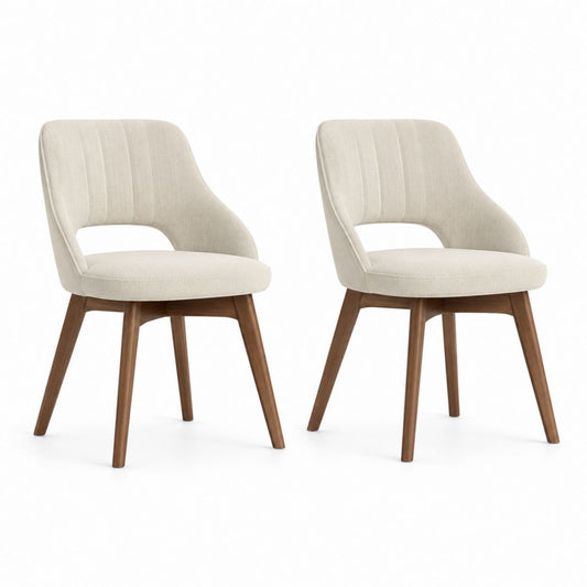 Set di 2 sedie da pranzo con braccioli crema in poliestere e legno massello 57 x 58 x 80 cm