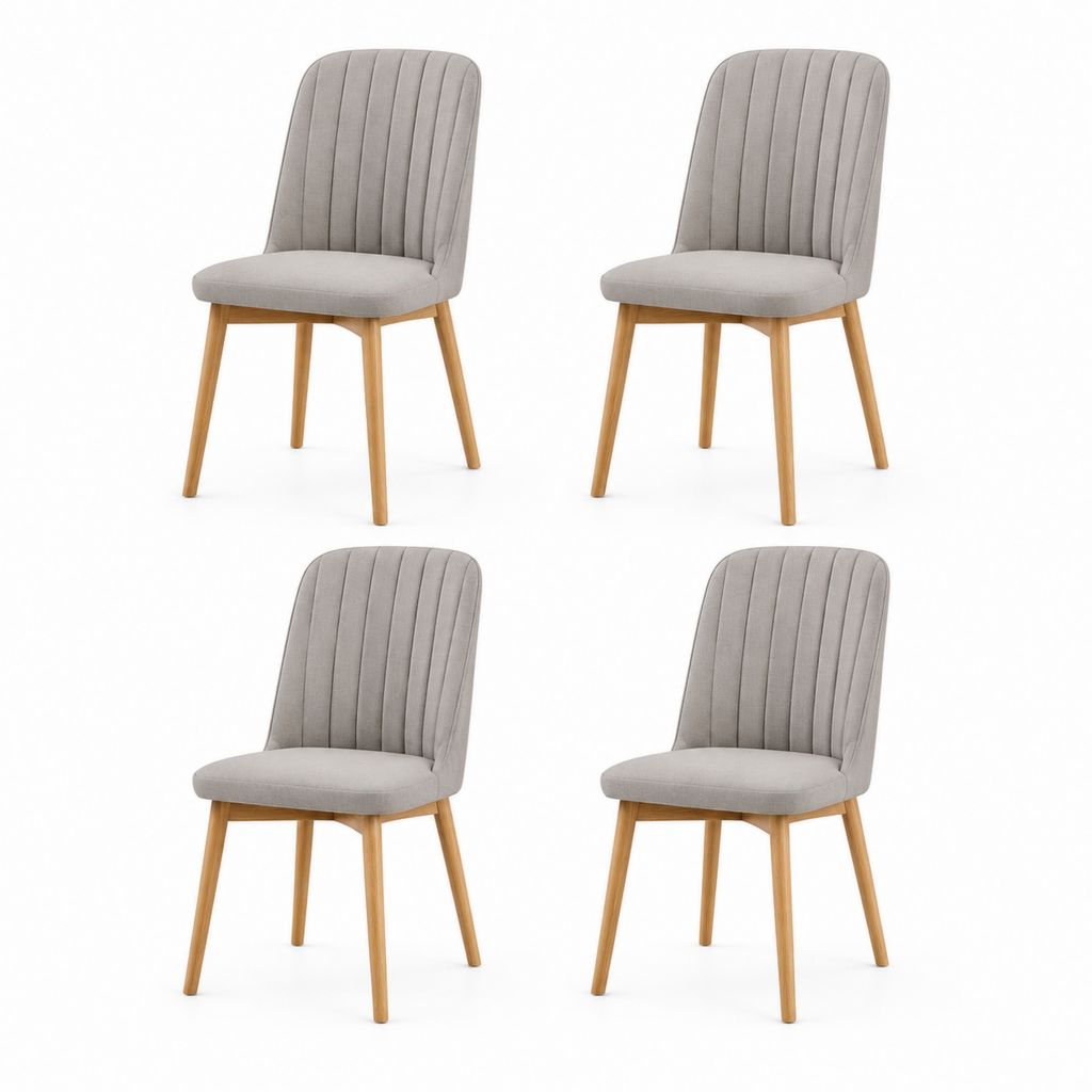 Set 4 sedie da pranzo grigio chiaro in poliestere con gambe in legno massello 45 x 54 x 88 cm