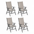 Set 4 sedie da giardino pieghevoli reclinabili grigio talpa in acciaio e textilene 54 x 73 x 107 cm