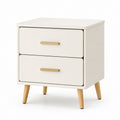 Comodino a 2 cassetti bianco in MDF con gambe in legno massello 45 x 35 x 55 cm