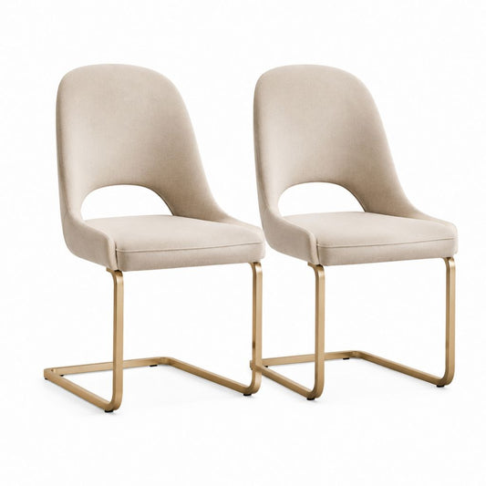 Set di 2 sedie da pranzo beige in poliestere con struttura in acciaio 48 x 61 x 86 cm