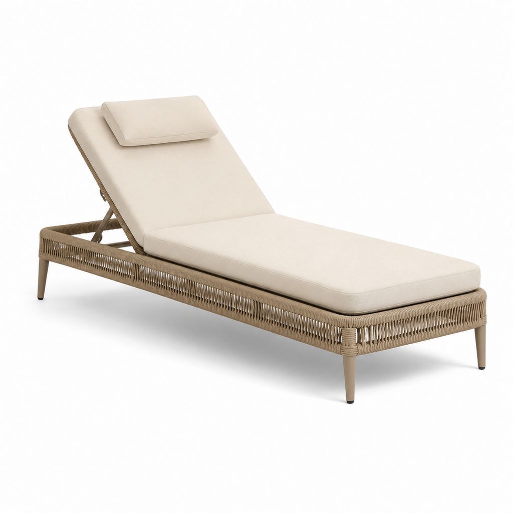 Lettino prendisole da giardino reclinabile beige in alluminio e rattan PE 200 x 70 x 35 cm