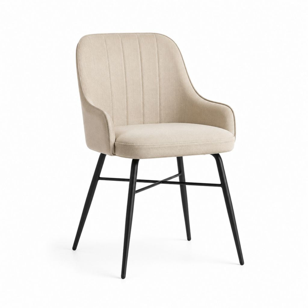 Sedia da pranzo imbottita beige in poliestere con gambe in acciaio 58 x 62 x 84 cm