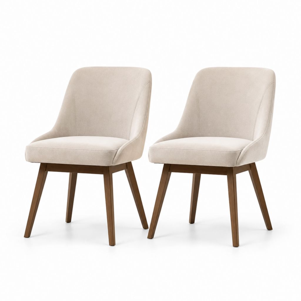 Set di 2 sedie da pranzo beige in microfibra di poliestere con gambe in legno massello 48 x 57 x 84 cm