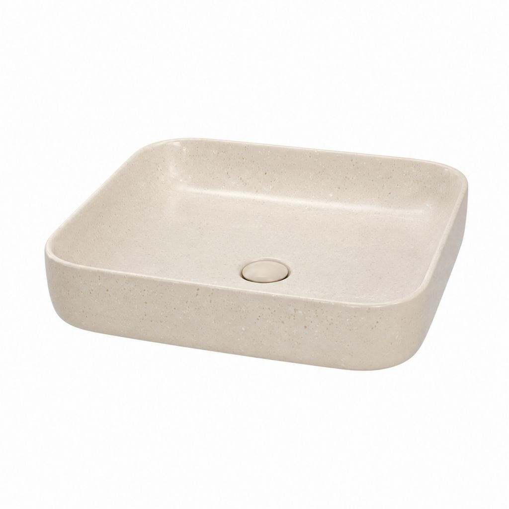 Lavabo da appoggio rettangolare beige in ceramica 50 x 40 x 13 cm