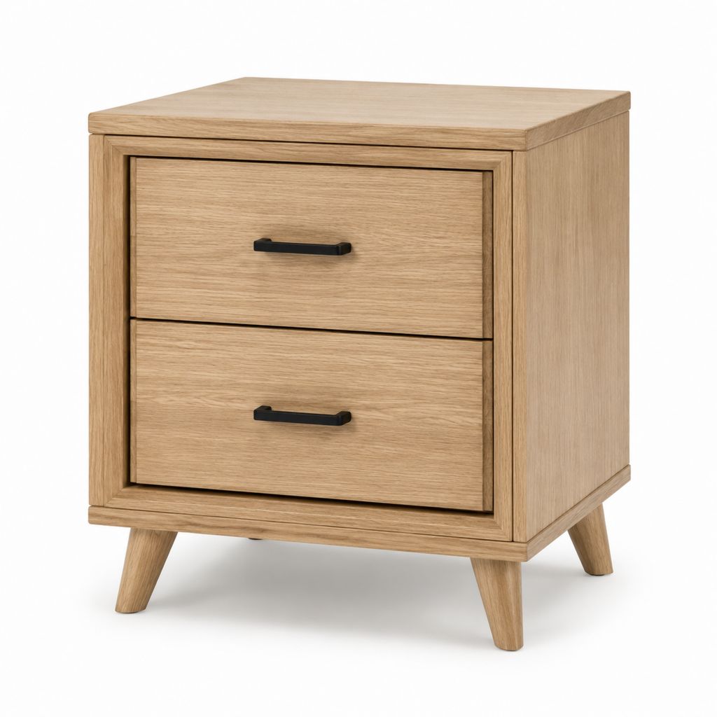 Comodino 2 cassetti rovere chiaro in MDF rettangolare 50 x 40 x 60 cm