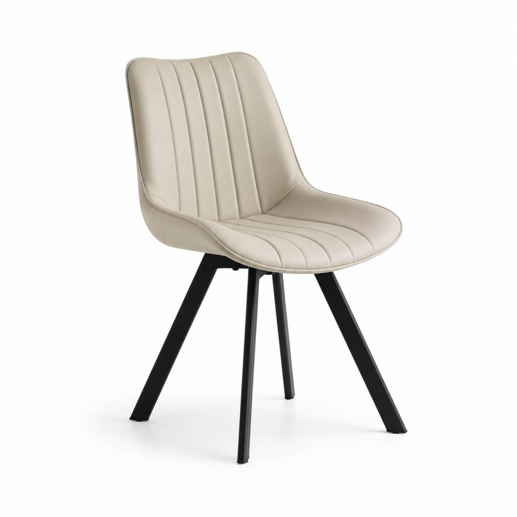 Sedia da pranzo imbottita beige in pelle PU con gambe in acciaio nero 55 x 60 x 84 cm