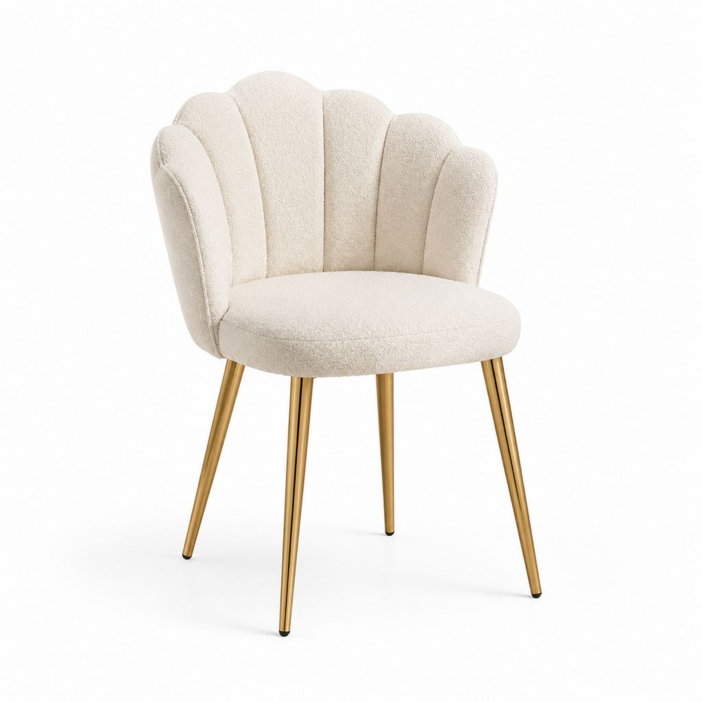 Sedia da pranzo imbottita beige in poliestere con schienale a conchiglia e gambe in acciaio 58 x 57 x 80 cm