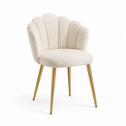 Sedia da pranzo imbottita beige in poliestere con schienale a conchiglia e gambe in acciaio 58 x 57 x 80 cm