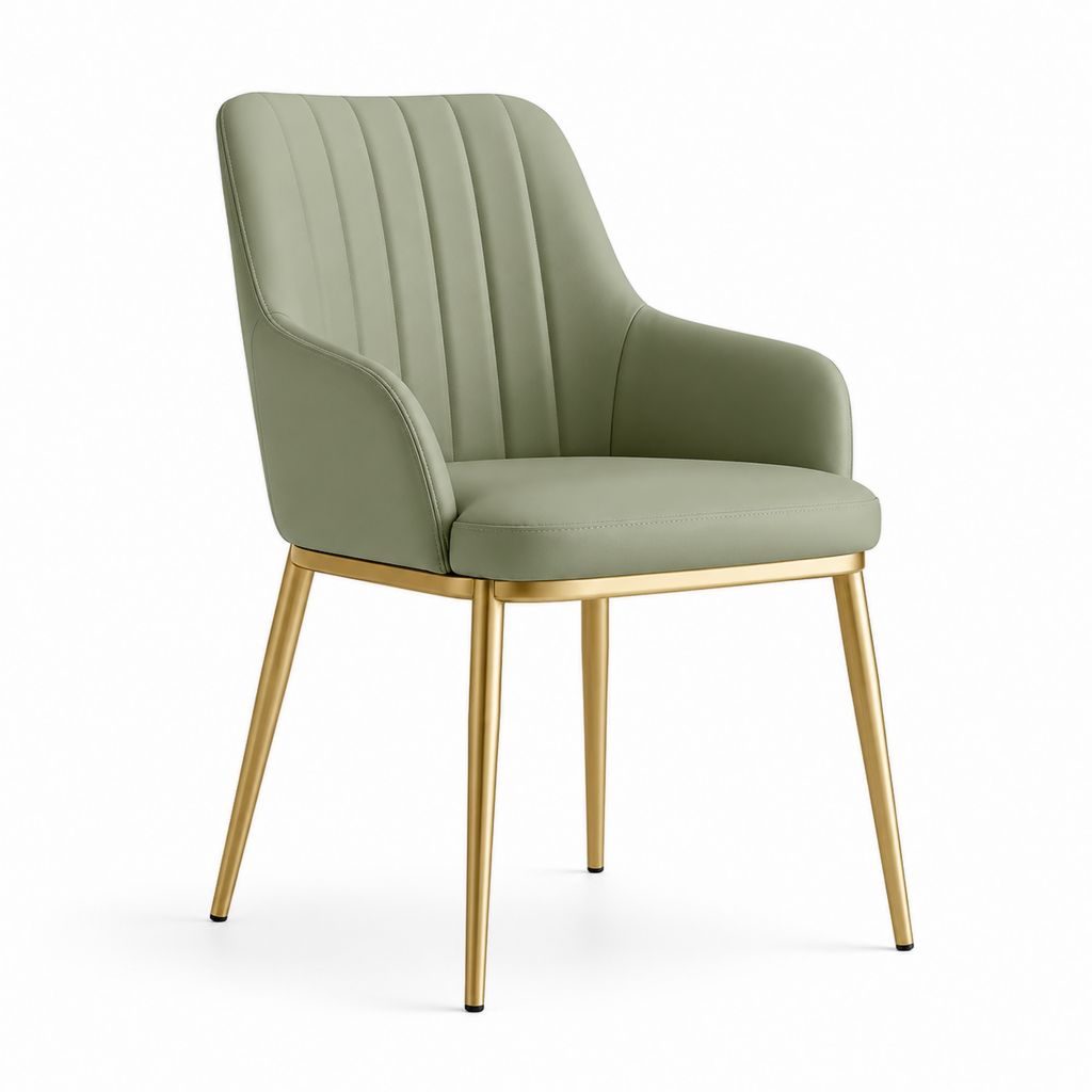 Sedia da pranzo con braccioli verde salvia in pelle PU e acciaio 58 x 61 x 83 cm