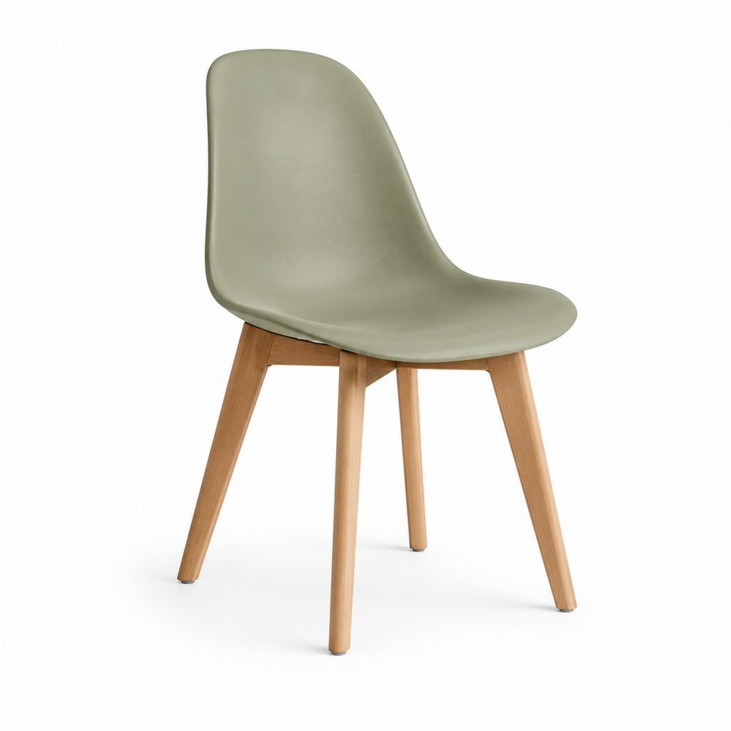 Sedia da pranzo verde salvia in polipropilene con gambe in legno massello 48 x 53 x 82 cm