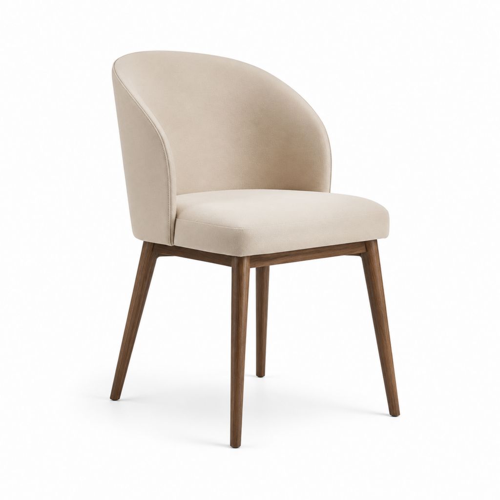 Sedia da pranzo imbottita beige in poliestere con gambe in legno massello 55 x 60 x 80 cm