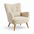 Poltrona a orecchioni beige in poliestere con gambe in legno massello 77 x 83 x 100 cm