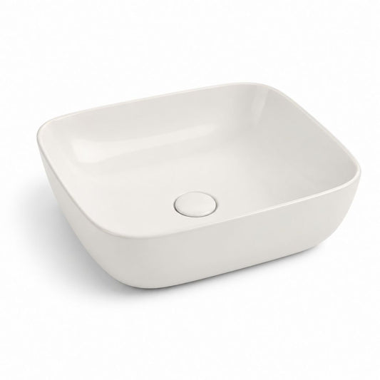 Lavabo da appoggio bianco in ceramica rettangolare arrotondato 48 x 37 x 13 cm