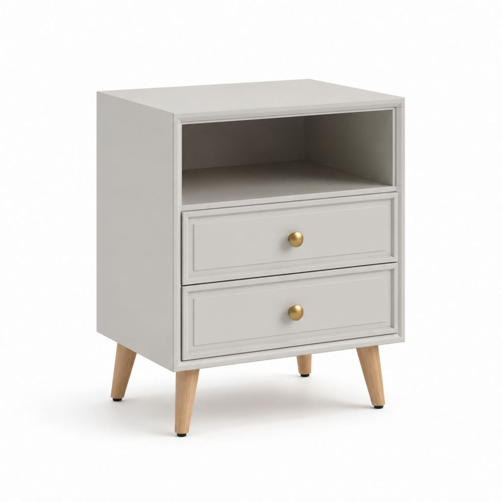 Comodino con 2 cassetti e vano aperto grigio in MDF 40 x 35 x 60 cm