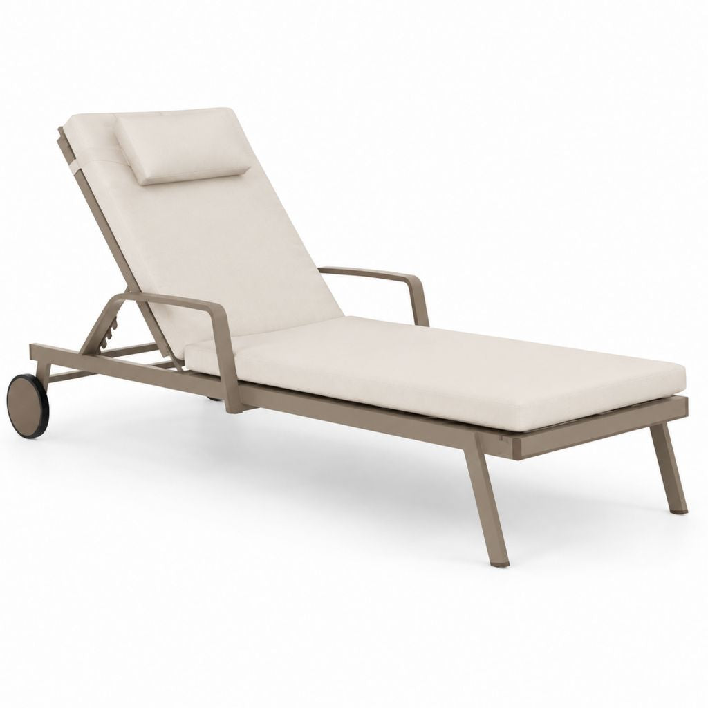 Lettino prendisole da giardino reclinabile con ruote beige in alluminio e poliestere rettangolare 200 x 65 x 35 cm