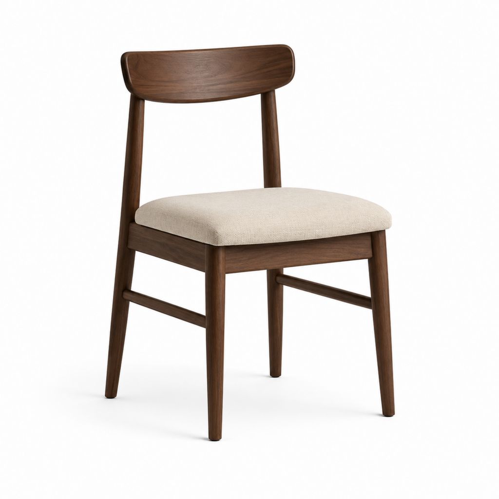 Sedia da pranzo in legno massello noce con seduta imbottita beige 45 x 52 x 80 cm